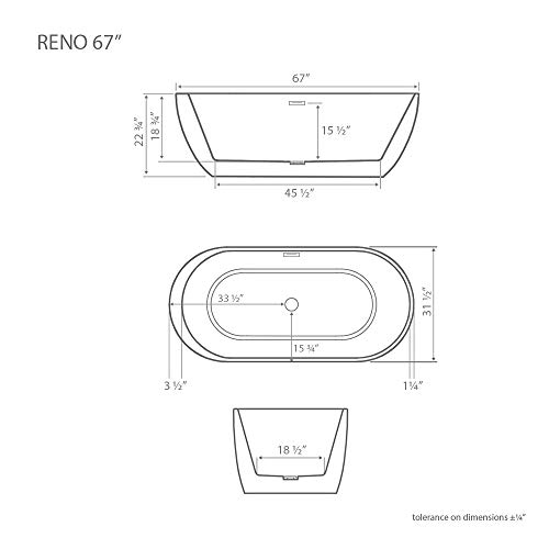 1001Now Reno 67" Freestanding White Acrylic Bathtub #TOP5