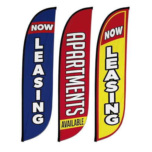 LookOurWay Real Estate Feather Flag Bundle 3-Pack - 12 Feet Tall Advertising Flag Banner for Real Estate Promotion - Swooper Flag Attachments Only, No Poles (Now Leasing, Apartments Available) by LookOurWay - Used condition - US$31.76