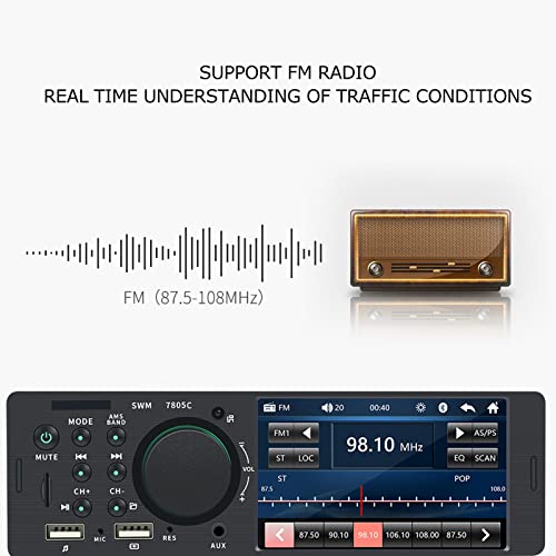 Estéreo de Coche con Pantalla Táctil Bluetooth, Entrada Auxiliar USB HD de 4,1 Pulgadas, Enlace de Espejo, Radio FM, Receptores de Audio para Coche, Reproductor MP5, Radio Estéreo para Coche