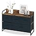 Meuble de Rangement Commode à 5 Tiroirs en Tissu Buffet Basse Vintage Dressoir Design Moderne Placard Multifonction Armoire Double Ràgement pour Salon Entree Chambre Cuisine Acier + Bois Grise + Noir
