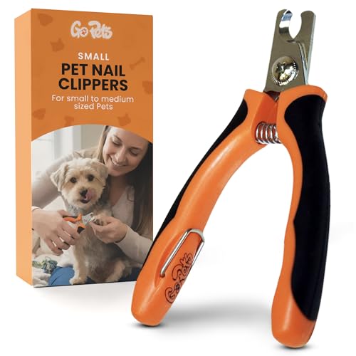 GoPets Nail Clipper for Small to Medium Pets, Quick Sensor Safety Guard, Heavy Duty Trimmer for Thick Nails, Stainless Steel Blades, Grooming Tool for Dogs & Cats, Non-Slip Handle, Built-in Nail File