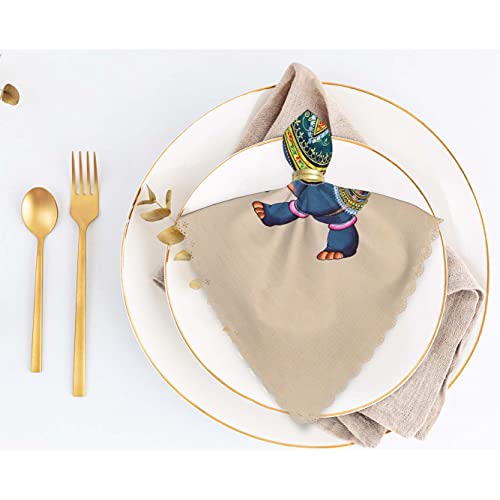 Yibeas TNC4A1098 Elephant With Jockey Cloth Napkins Dinner Table Napkins Traditional Indian Rajasthani Wall Painting Washable Reusable Napkins Set Of 4 Home Holiday Party Wedding 18 X 18 Inch thumb #4