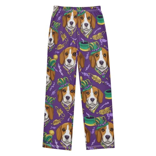 ZZXXB Beagle Mardi Gras Feather Boys Long Pants Soft Trousers Elastic Waist Kids Lounge Bottoms with Pockets S-XL