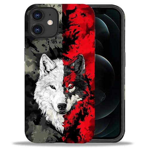 yicomon Compatible with iPhone 11 Case, Red Black Wolf Pattern Print Matte Phone Case Durable Fashion Funny Liquid Silicone Case Soft Anti-Scratch Shockproof Protective Cover