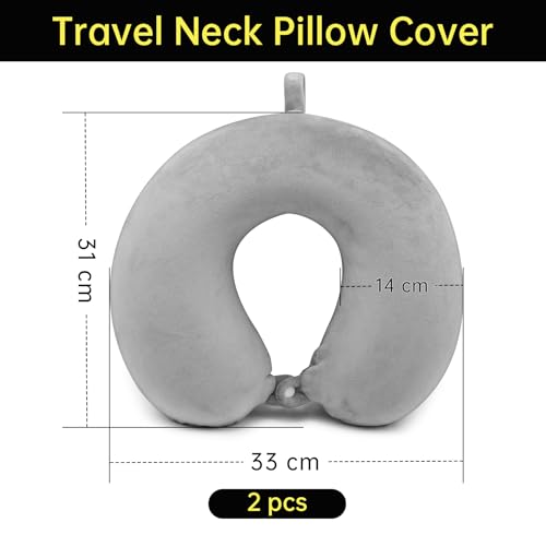 Image of 2 Packs Travel Neck Pillow Cover, Reusable U Shaped Neck Pillow Washable Cover, Grey Soft Smooth Neck Pillow Cover Airplane Pillow Cover (Only Pillow Covers,No Filler)
