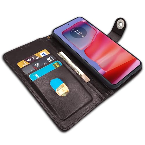 Image of Pikkme Moto Edge 50 Pro 5G Flip Cover Leather Finish | Inside TPU with Card Pockets | Wallet Stand and Shock Proof | Complete Protection Button Flip Case (Coffee)