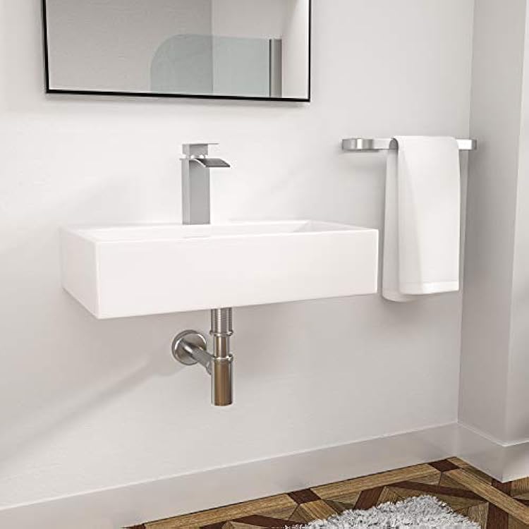 Rectangle Wall Mount Bathroom Sink - Logmey 20x14 Bathroom Vessel Sink Rectangle Above Counter White Porcelain Ceramic Vessel Vanity Sink Art Basin with Faucet Hole