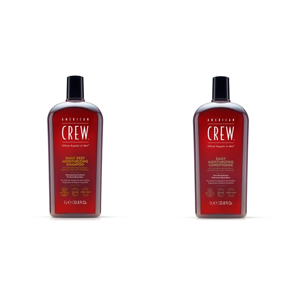 American Crew Champú Hidratante sin Siliconas para Uso Diario, Hidrata en Profundidad, 1000ml + Acondicionador hidratante diario, 1 l (Paquete de 1)