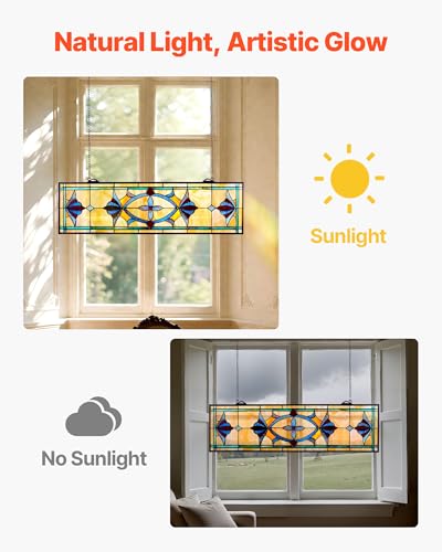 VEVOR Buntglasfensterpaneel (813 x 250 mm) hängendes Buntglas mit Kette, Buntglas im Tiffany-Stil zum Aufhängen, traditionelles rechteckiges Vintage-Kunsthandwerk Fensterdekor für Küche & Kirchen