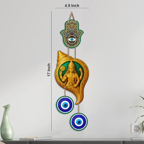 Image of Artvibes Lord Vishnu Conch Evil Eye Wall Hanging Decor | Sacred Spiritual Protection Ornament for Home Entrance | Temple Room Accent | Nazar Battu Wall Art Gift (WH 85141N)