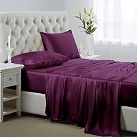 Lanest Housing 4-Piece Silk Like Satin Queen Soft Cooling Bedding Sheet Set with Deep Pockets (Purple)