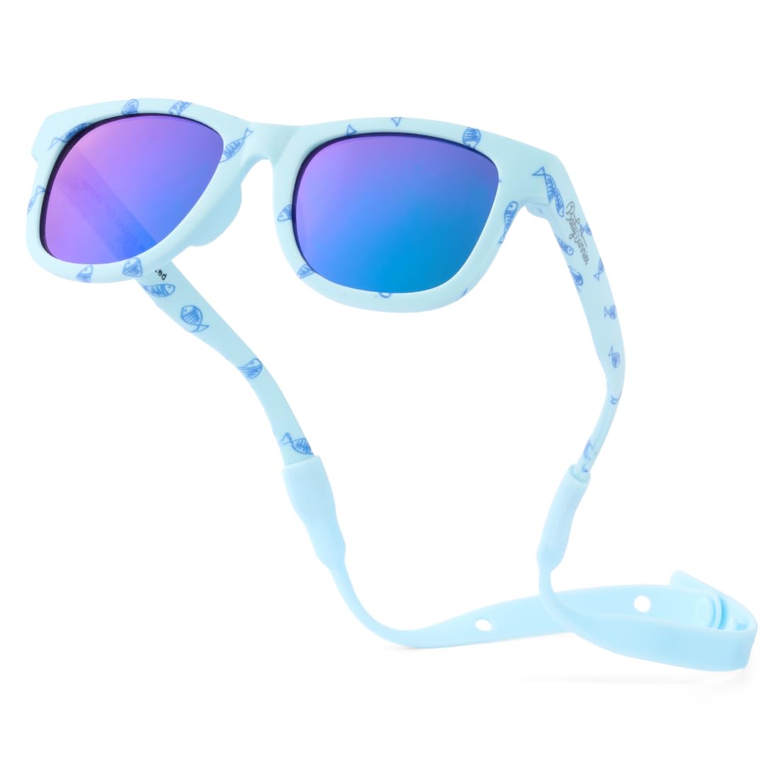 baby sunnies polarized infant sunglasses - 0-24 months, black frame, strap - uv400 protection & baby travel essential - unbreakable design for baby beach essentials