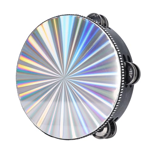 SPYMINNPOO Radiant Tambourine, Double Row Jingles Handheld Tambourine Row Bell Drum, Birch Wood, Metal, Plastic, Clear Crisp Sound, Shiny Effects (8 Inch)