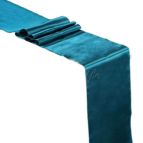 eDecor Pack of 12 Satin Table Runners for Wedding Party Event Banquet Dinning Table Decoration 12 X 108 Inch - Dark Teal