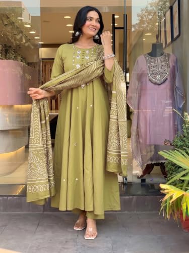 Image of ANNI Designer Kurta Set for Women Viscose Embroidered | A-Line Kurta Palazzo Dupatta Set for Woman | 3 /4 Sleeve Round Neck 3 Piece Ethnic Dress Stylish Coord Outfit Trendy Womens Clothing