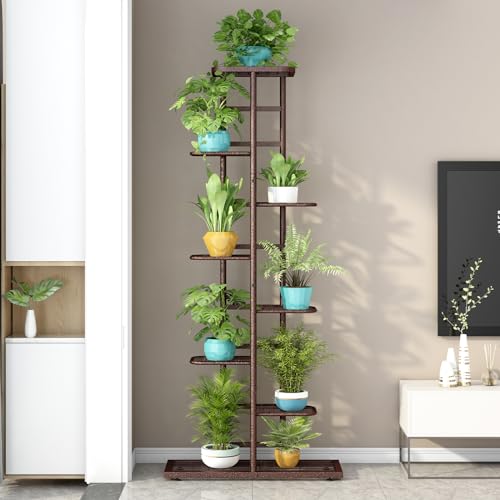 Image of LINZINAR Plant Stand Indoor Outdoor Metal 8 Tier 9 Potted Multiple Flower Pot Holder Shelf Planter Display Shelving Unit for Patio Garden Corner Balcony Living Room