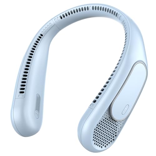 Dnenellr Ventilador de Cuello Bladeless 6000mAh, Ventilador Portátil Cuello USB Recargable con 4 Velocidades para Hombre y Mujer, Ideal para Viajes, Deportes, Trabajo y Uso Interior/Exterior (Azul)