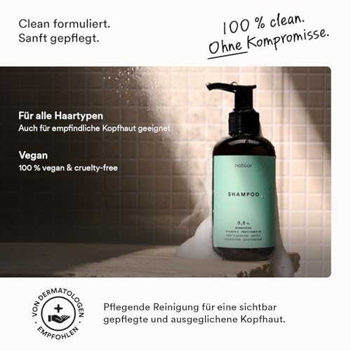 natüür Shampoo 200 ml | Nährendes Haarshampoo mit Neemavera, Vitamin E & Provitamin B5 | Feuchtigkeit & Glanz | Natürliche Haarpflege Damen | Shampoo Damen & Herren für sanfte Tiefenreinigung