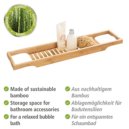 WENKO Badewannentablett Bambusa aus hochwertigem Bambus mit praktischer Ablagemöglichkeit für Badutensilien, geräumiger Wannenaufsatz, nachhaltige Badewannenauflage, 70 x 4,5 x 16 cm, Natur