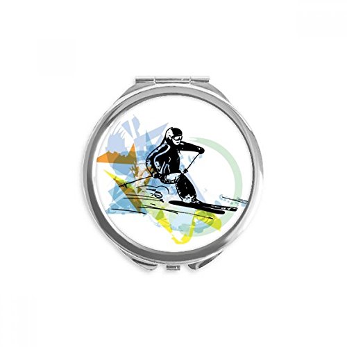Miroir de poche ski acrobatique aquarelle pour retouches sur les pistes