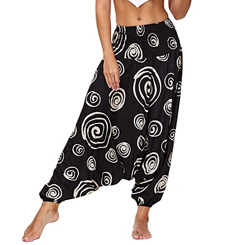 Lu's Chic Women's Harem Pants Aladdin Baggy Yoga Pants Gypsy Sweatpants Hippie Jogger Casual Bohomian Ladies Long Comfy Boho Summer Parachute Genie Balloon Thai Loose fit Buddha Patterned3 One Size