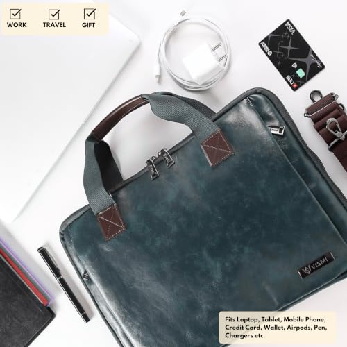 Image of VISMIINTREND Stylish Leather Laptop Bags for Men & Women | Office, Messenger, Shoulder, Handbag | Fits 13 inch,14 inch, 15.6 Inch Laptops, Macbook | Corporate Gifts for Men, Clients, Employees