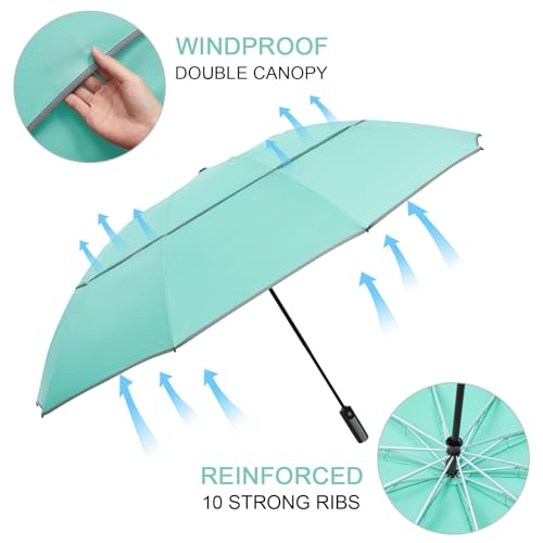 G4Free 62 Inch Windproof Inverted Umbrella with Reflective Stripe Large Compact Reverse Golf Umbrella for Rain 10 Ribs Double Canopy Travel Umbrella Automatic Open Close (Lake Blue) by G4Free - Image 3