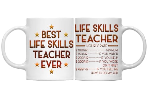 MONIZILUCKY Life Skills Teacher Mug, Hourly Rate Life Skills Teacher Gift