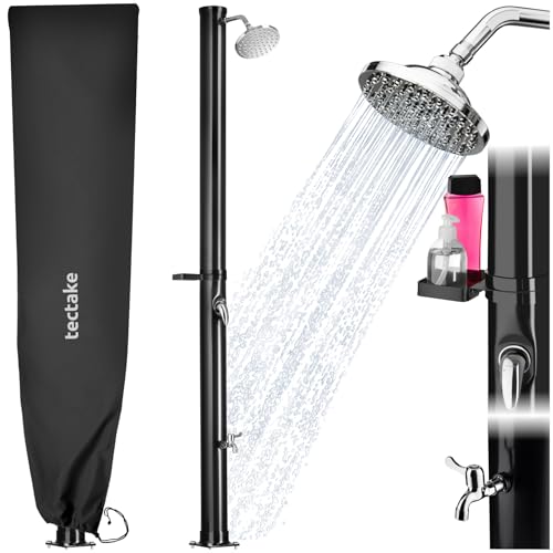 tectake® Douche Solaire multifonctionnelle Eau Chaude 20L, Pommeau de Douche Effet de Pluie, Porte-Savon et Housse de Protection, Douche Solaire exterieure Jardin, Piscine, Camping, Spa, Sauna, Plage