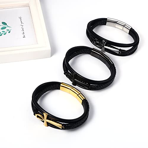Pulsera de cuero NMQLX para hombre y mujer con ankh miniatura 7