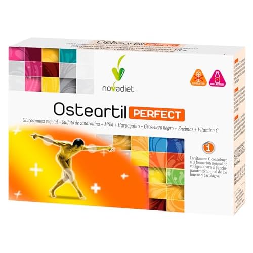Novadiet - OSTEARTIL PERFECT Viales con Glucosamina Vegetal, Sulfato de Condroitina, MSM, Harpagofito, Grosellero Negro, Enzimas y Vitamina C - Para Huesos y Articulaciones - 14 Viales de 10 ml