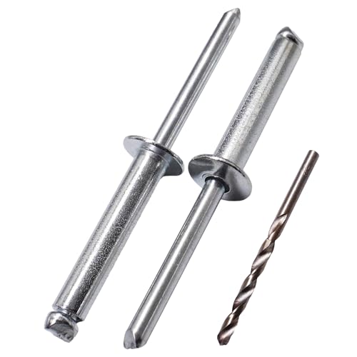 SKIR'CO (15 pcs) Aluminium Blind Rivets 6.0 x 30 mm, Steel Mandrel, Pop Rivets, Dome Head, DIN 7337 Rivets, Drill Bit Included