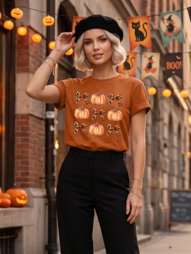 Halloween Shirts for Women Spooky Season Shirt Pumpkin Ghost Graphic tees Casual Short Sleeve Tops - image 3