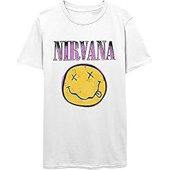 Rock Off Nirvana T Shirt Smiley Bleu Band Logo Nouveau Officiel Homme Light Bleu - Les Beatles, Paul McCartney, John Lennon, RIngo Starr, George Harrison