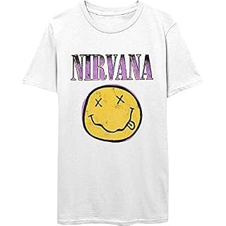 Rock Off Nirvana T Shirt Smiley Bleu Band Logo Nouveau Officiel Homme Light Bleu - Les Beatles, Paul McCartney, John Lennon, RIngo Starr, George Harrison