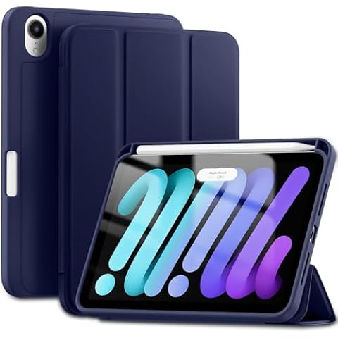 Wenlaty for iPad Mini 7 Case 2024 (A17 Pro), for iPad Mini 7th/6th Generation Case 8.3 Inch 2024/2021 with Pencil Holder, Slim Trifold Stand Cover with Soft TPU Back, Auto Sleep/Wake Cover, Navy Cover
