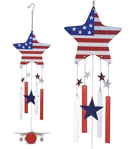 CoTa Global USA Flag Star Wind Chime Decor with Hanging Bells - 28.7 Inches