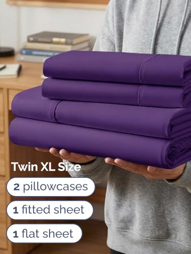 Image of Extra Deep Twin XL Sheet Set - 4 Piece College Dorm Bed Sheets Set w / Extra Deep Pockets - Ultra-Soft, Comfy & Breathable Bedding for Women, Men, Kids & Teens - Wrinkle Free & Fade Resistant - Purple