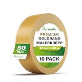 derendo Washi Tape Malerkrepp Papiertape | 50mm x 50m UV-beständig | Abklebeband Maler Profiqualität für scharfe Kanten INNEN & AUSSEN Goldband Kreppband Klebeband zum abkleben (10, 50mm x 50m)