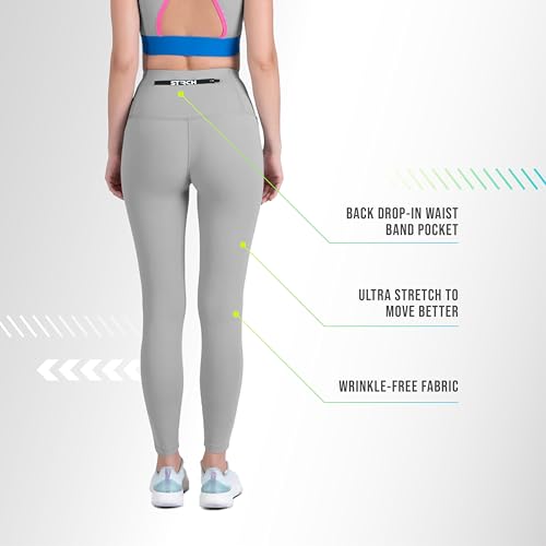 Image of STRCH Nylon High Waist No-Roll Leggings for Women- Secure fit, Leggings for Gym, Yoga, Running, Super Stretch, Sweat-Wicking, Lightweight, Breathable, Wrinkle Free, No-roll Waist Band.