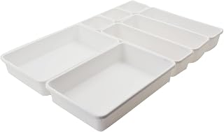 Drawer Organiser Trays 8pcs - Drawer Dividers for Makeup - Organizer for Bedroom, Bathroom, Office, Kitchen - Drawer Organizers for Cosmetics (White)