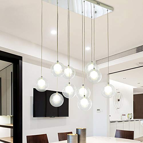 Lustre suspension boules à bulles 10 lumières pour grand escalier moderne