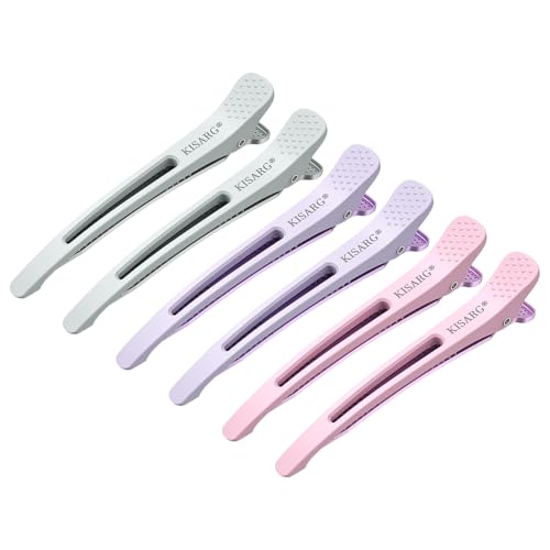 KISARG ダッカール メンズ レディーズ兼用 ヘアピン ヘアクリップ 美容師 プロ用 前髪 髪留め クリップ ブロッキング 跡がつかない 大きめ 6本セット入り 浅いピンク、パープルとブルー