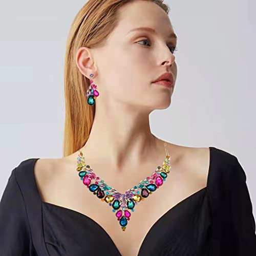 Jewelry Set For Women, Statement Necklace Dangle Earrings Bracelet Ring, White/Kc Gold Plated Jewelry Set With Rhinestone Pearl Crystal Wedding Party Jewelry For Bridal Bridesmaid (Multicolor-Gold Plated) #TOP2