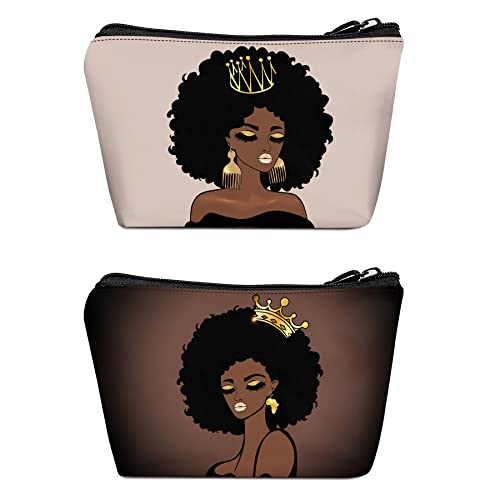 Bdawqug 2 Pcs Makeup Bag Travel Cosmetic Bag Style African Print Melanin Queen Gifts For Women Friend Birthday Cosmetic Accessories Gift Idea #TOP29