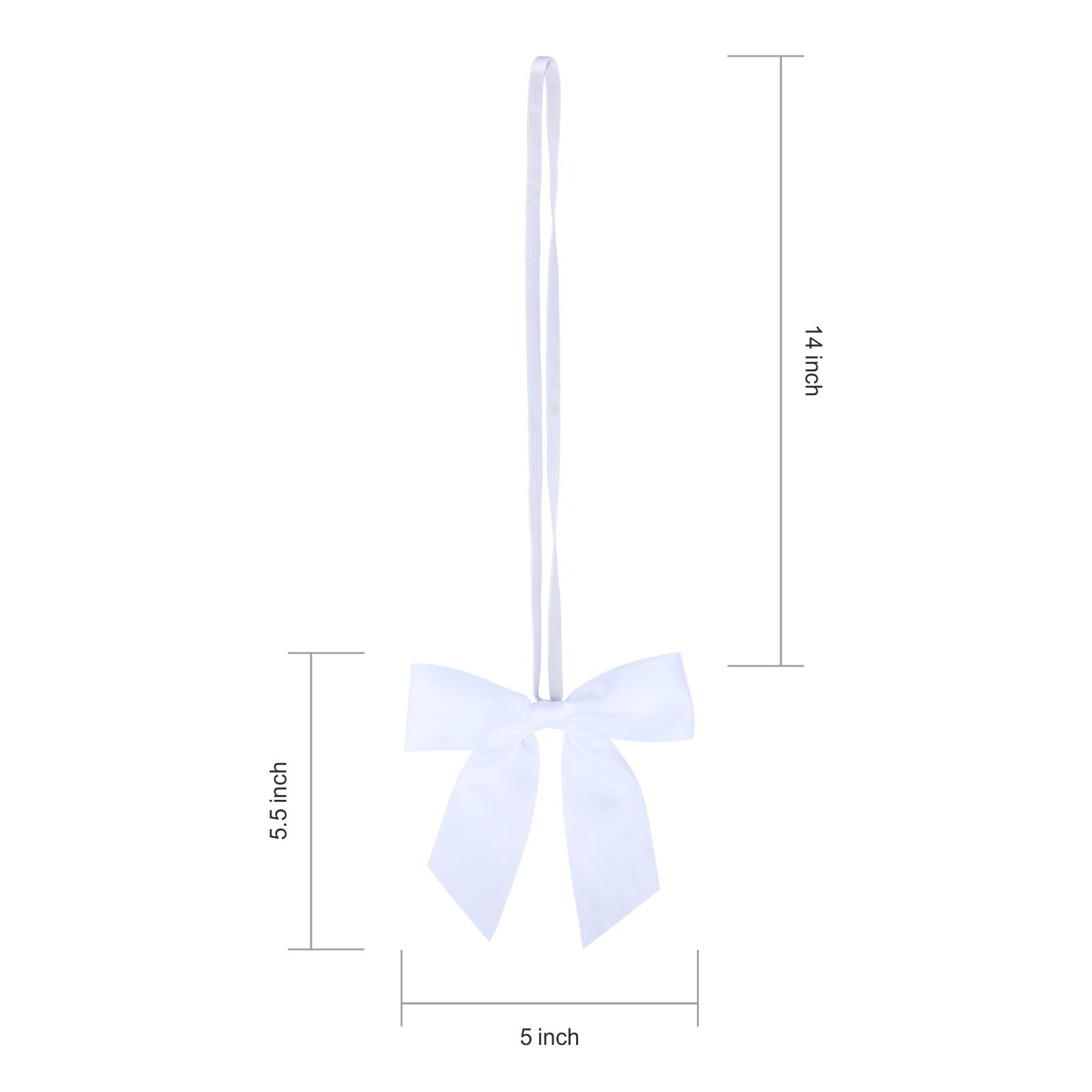 Meseey 50 lazos elásticos de 14 pulgadas con lazos de cinta blanca preatados para envolver regalos, baby showers, bodas, cajas de Navidad (14 pulgadas, blanco)