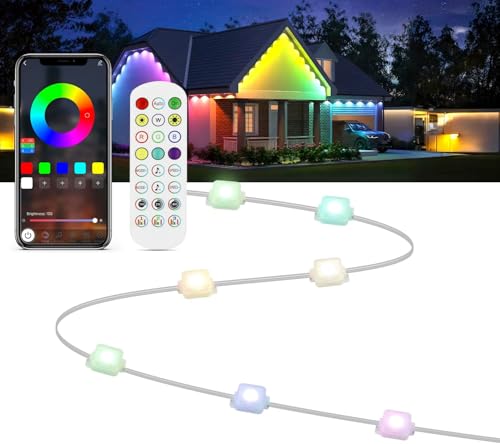 Lam(MS)pen Luces permanentes para exteriores, luces inteligentes para aleros de 15 metros con 100 modos, luz permanente RGB, iluminación exterior impermeable con 30 LED