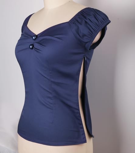 Image of YARN & INK Women's Rockabilly Tops 1950s Pinup Shirt Casual Off Shoulder Vintage Blouse