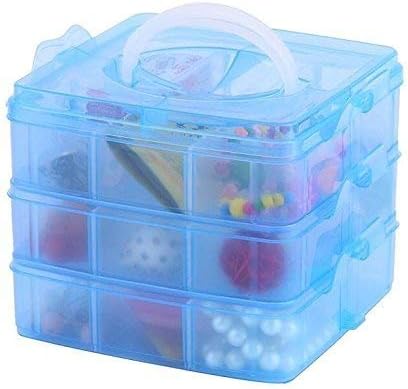 Storage Box 3-Tier 18 Sections Transparent Stackable Adjustable Compartment Slot Plastic Craft Organizer for Toy Desktop Jewelry Accessory Drawer Or Kitchen, Colour May Very