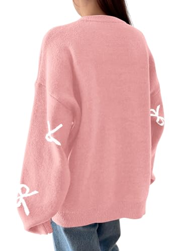PRETTYGARDEN Fall Long Sleeve Pullover Sweaters for Women 2025 Trendy Crewneck Casual Cute Bow Chunky Knit Oversized Sweater4